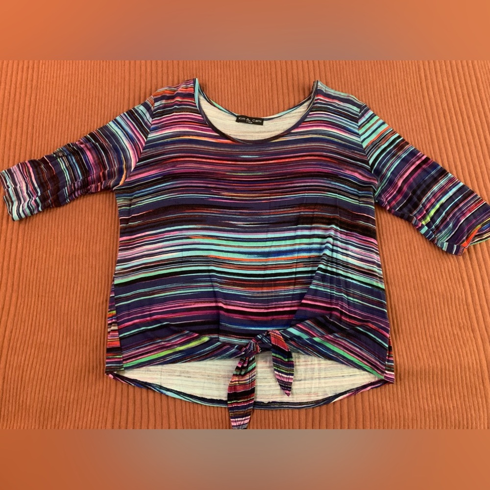 Colorful Kim & Cami 3/4 Sleeve Women’s Tie-up Blouse XL